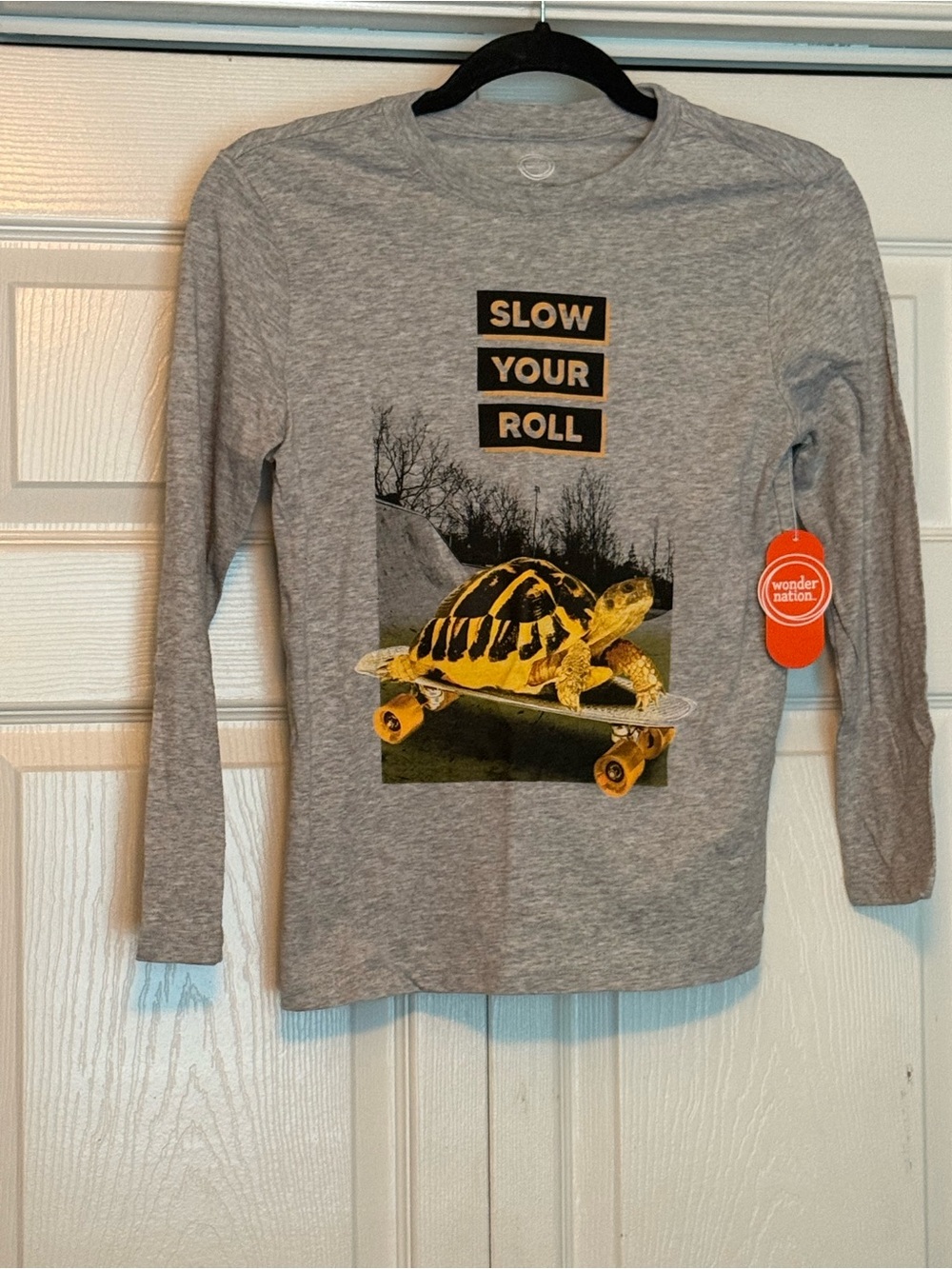 wonder nation Grey Long-Sleeve Tee w/Yellow Skateboarding Turtle size 10-12